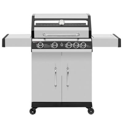 Image showing  4-Burner Stainless Steel Propane Gas Grill with Cabinet, Gray, With Side Burner