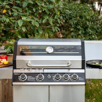 Image showing 9 th Royal Gourmet 4-Burner Stainless Steel Propane Gas Grill with Cabinet, Gray, With Side Burner