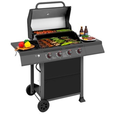 Royal Gourmet 4-Burner Propane Gas Grill with Side Shelves, Black