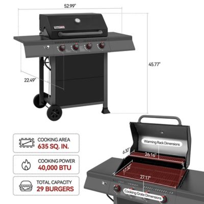 Image showing  4-Burner Propane Gas Grill with Side Shelves, Black