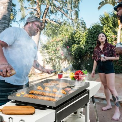 Image showing  3-Burner Propane Gas Griddle with Collapsible Side Shelves, 492 sq. in., White