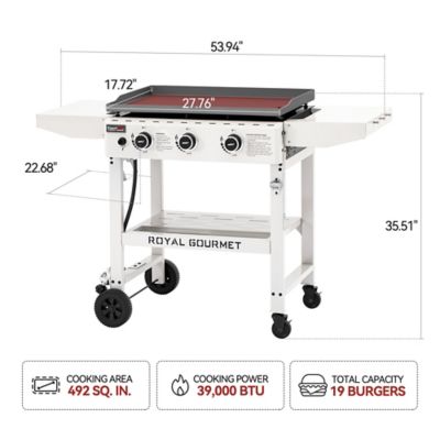 Image showing  3-Burner Propane Gas Griddle with Collapsible Side Shelves, 492 sq. in., White
