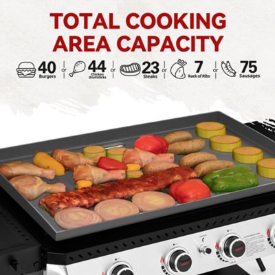 Image showing  4-Burner Propane Gas Flat Top Griddle with Side Shelves, Front Basket and Middle Shelf, 732 sq. in., Black