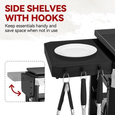 Image showing 5 th Royal Gourmet 4-Burner Propane Gas Flat Top Griddle with Side Shelves, Front Basket and Middle Shelf, 732 sq. in., Black