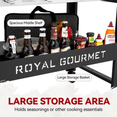 Image showing 6 th Royal Gourmet 4-Burner Propane Gas Flat Top Griddle with Side Shelves, Front Basket and Middle Shelf, 732 sq. in., Black