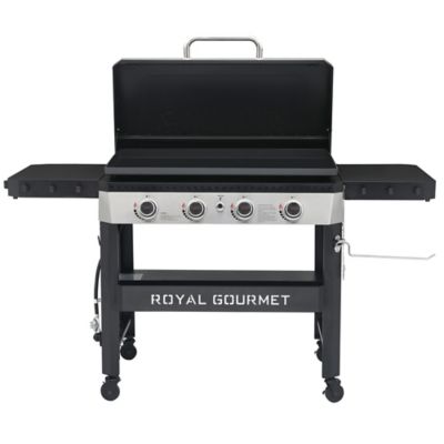 Image showing  4-Burner Propane Gas Flat Top Griddle with Hood, Side Shelves and Front Basket, 732 sq. in., Black