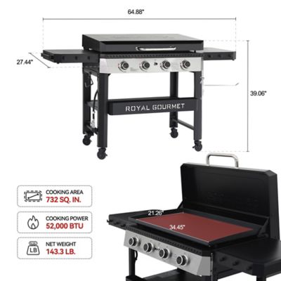 Image showing  4-Burner Propane Gas Flat Top Griddle with Hood, Side Shelves and Front Basket, 732 sq. in., Black