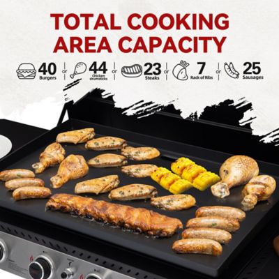 Image showing  4-Burner Propane Gas Flat Top Griddle with Hood, Side Shelves and Front Basket, 732 sq. in., Black