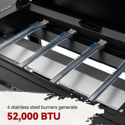 Image showing  4-Burner Propane Gas Flat Top Griddle with Hood, Side Shelves and Front Basket, 732 sq. in., Black