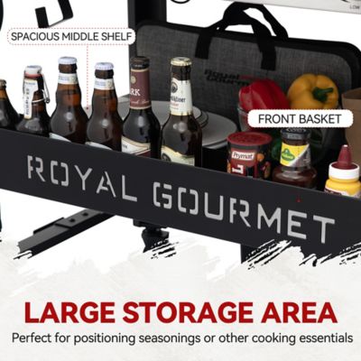 Image showing 7 th Royal Gourmet 4-Burner Propane Gas Flat Top Griddle with Hood, Side Shelves and Front Basket, 732 sq. in., Black