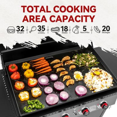 Image showing  4-Burner Premium Propane Gas Flat Top Griddle with Hood, Cabinet and Side Shelves, 733 sq. in., Black