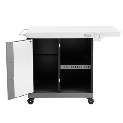 Image showing  Movable Kitchen Island Cart with Stainless Steel Countertop Storage Cabinet Side Shelf Tool Hooks & Inner Shelves
