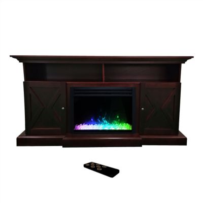Cambridge Summit Farmhouse Fireplace TV Stand with 1500W Electric Heater Insert with Crystal Rocks Display