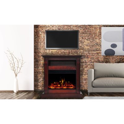 Hanover Drexel Electric Fireplace Heater with Mantel, Deep Log Display, Multi-Color Flames, and Remote Control, FS3437-1BCRL3