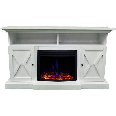 Hanover Whitby Farmhouse Electric Fireplace Heater with Deep Log Insert and Multi-Color Flame Display, FS6215-1BWTL3