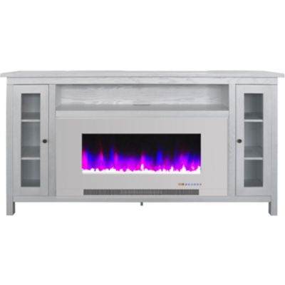 Hanover Brighton Electric Fireplace TV Stand and Color-Changing LED Heater Insert with Crystal Rock Display, FS6938-1BWW