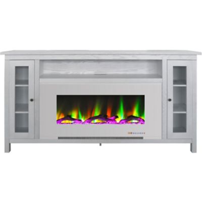 Hanover Brighton Electric Fireplace TV Stand and Color-Changing LED Heater Insert with Driftwood Log Display, FS6938-2BWW
