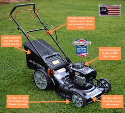 Image showing  22 in. Steel Deck Gas Lawn Mower YF22-3N1-SP, 150cc Briggs & Stratton EX625, RWD, 3-in-1, Self-propelled