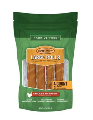 Retriever Large Chicken-Wrapped Rolls Rawhide-Free Dog Chew Treats, 7 in., 4 ct.