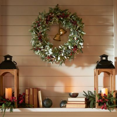 Image showing  26 in. Artificial Christmas Wreath with Gold Bells and Red Berries