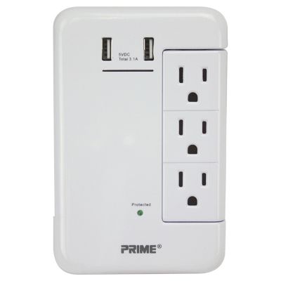 PRIME 6-Outlet Wall Tap with 1,200-Joule Surge Protection and Dual USB Charger