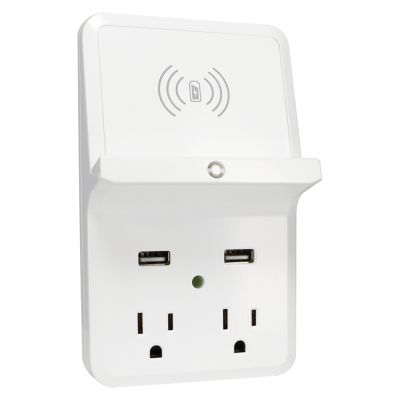 PRIME Wireless-Charging-Dock Wall Tap with 2 Outlets and Dual USB Charger
