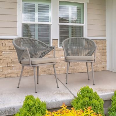 Image showing  Aluminum Chair Set of 4 Woven Rope Conversation Chairs with Seat Cushions