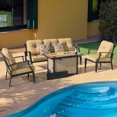 Image showing  50,000 BTU Textilene Propane Fire Pit Set with Aluminum Sofas