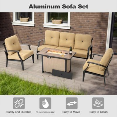 Image showing  50,000 BTU Textilene Propane Fire Pit Set with Aluminum Sofas