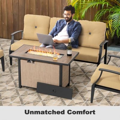 Image showing 9 th Nuu Garden 50,000 BTU Textilene Propane Fire Pit Set with Aluminum Sofas