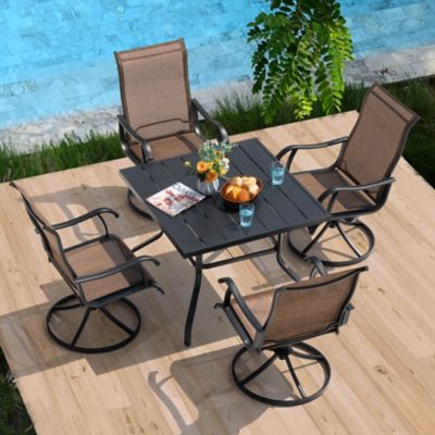 Nuu Garden Outdoor 5-Piece Iron Dining Set with Textilene Swivel Chairs