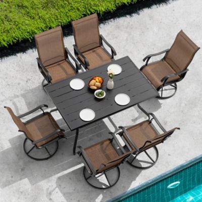 Nuu Garden Outdoor 7 Pieces Patio Textilene and Iron Dining Set with Umbrella Hole
