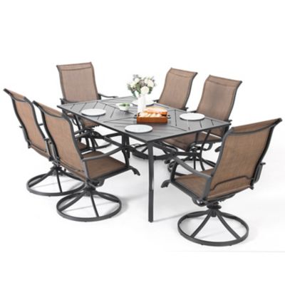 Image showing  Outdoor 7-Piece Outdoor Iron Dining Set with Textilene Swivel Chairs