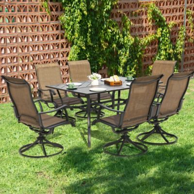 Image showing  Outdoor 7-Piece Outdoor Iron Dining Set with Textilene Swivel Chairs