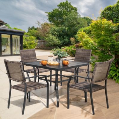 Nuu Garden Outdoor 5-Piece Outdoor Wicker Dining Chair Set with Iron Table