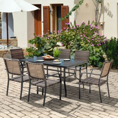 Nuu Garden Outdoor 7 pc. Wicker Iron Dining Set with Umbrella Hole