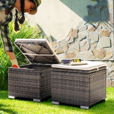 Image showing  Outdoor 2 pc. Wicker Ottoman with Storage and Cushion