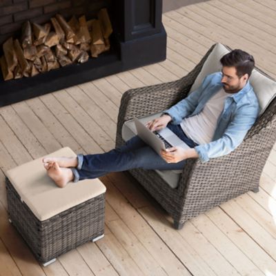 Image showing  Outdoor 2 pc. Wicker Ottoman with Storage and Cushion