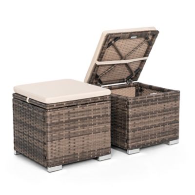 Image showing  Outdoor 2 pc. Wicker Ottoman with Storage and Cushion