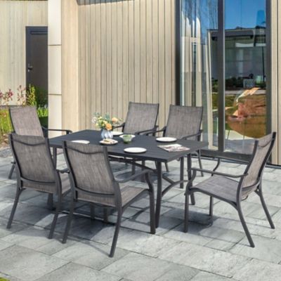 Nuu Garden Outdoor 7-Piece Aluminum Dining Set with Textilene Chairs and Umbrella Hole