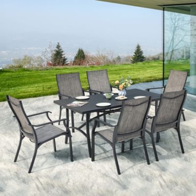 Image showing  Outdoor 7 pc. Aluminum Dining Set with Textilene Chairs and Umbrella Hole