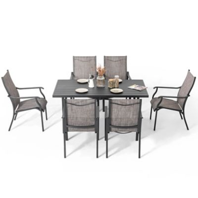 Image showing  Outdoor 7 pc. Aluminum Dining Set with Textilene Chairs and Umbrella Hole