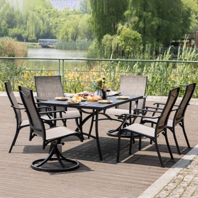 Nuu Garden 7-Piece Outdoor Dining Set with Textilene Stationary and Swivel Chairs