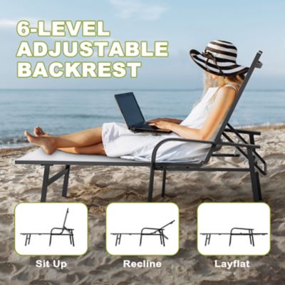 Image showing 6 th Nuu Garden Outdoor Patio Textilene Aluminum Lounge Chair with 6-Position Backrest