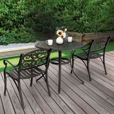 Image showing  Outdoor 3 pc. Cast Aluminum Bistro Set with Umbrella Hole