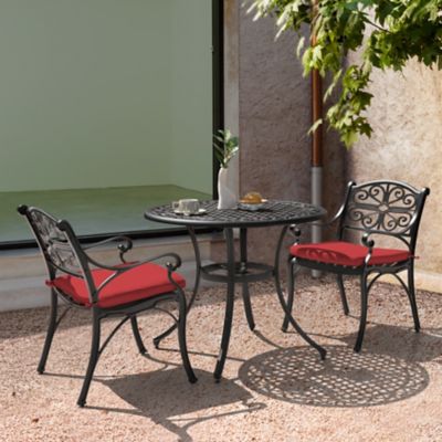 Nuu Garden Outdoor Cast Aluminum Bistro Set of 3 with Umbrella Hole and Cushions