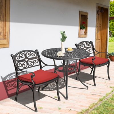 Image showing  Outdoor Cast Aluminum Bistro Set of 3 with Umbrella Hole and Cushions