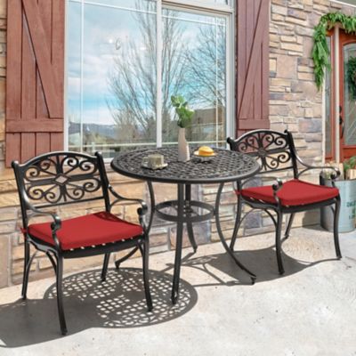 Image showing  Outdoor Cast Aluminum Bistro Set of 3 with Umbrella Hole and Cushions