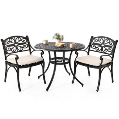 Image showing 1 th Nuu Garden Outdoor 3 pc. Patio Cast Aluminum Bistro Set with Umbrella Hole and Cushions