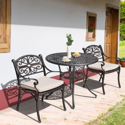 Image showing 2 th Nuu Garden Outdoor 3 pc. Patio Cast Aluminum Bistro Set with Umbrella Hole and Cushions